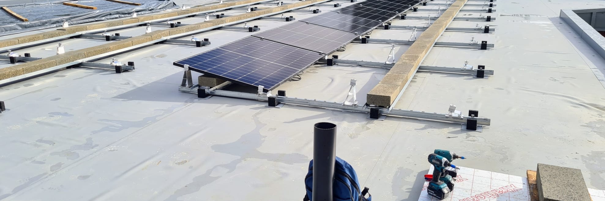 Solar mounting equipment on a flat roof