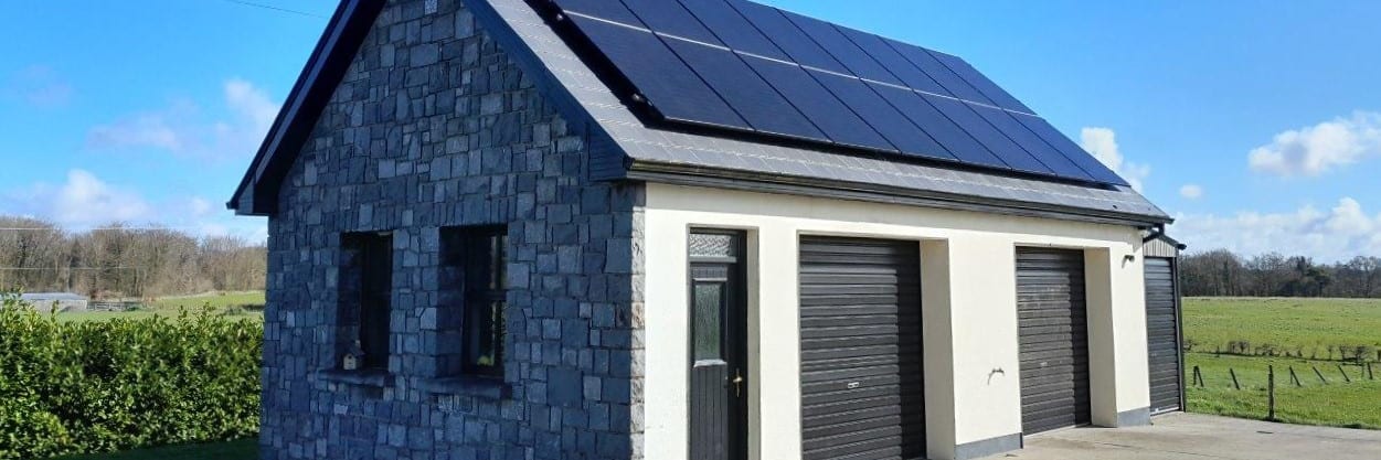 Blue sky over solar panels in Ireland