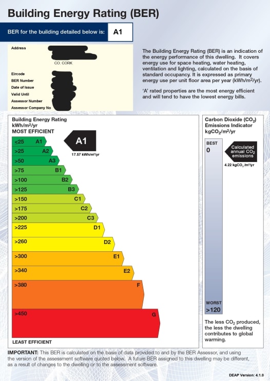 BER report of Irish home after carbon footprint reduction