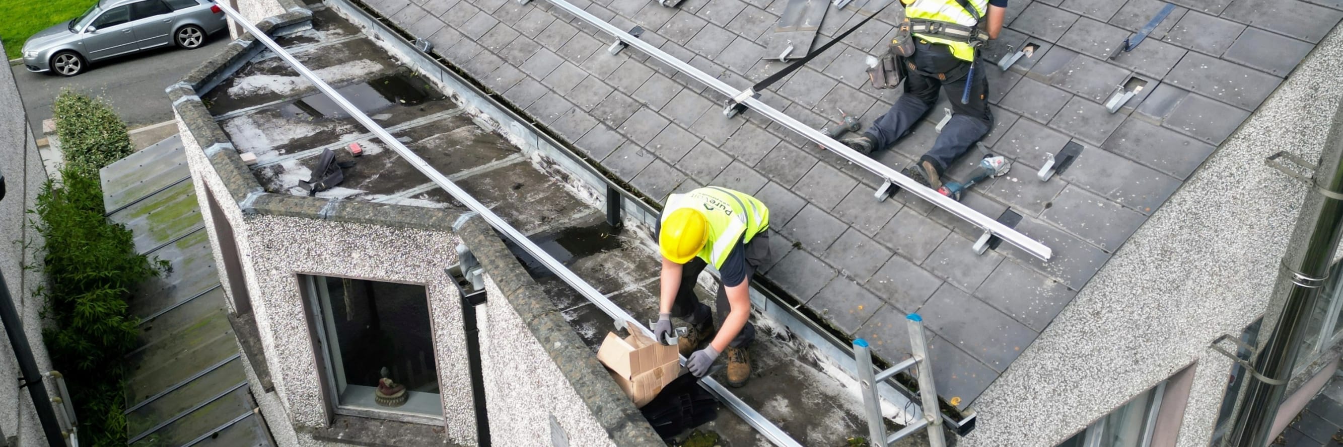 PureVolt Solar installation team on a house in Ireland