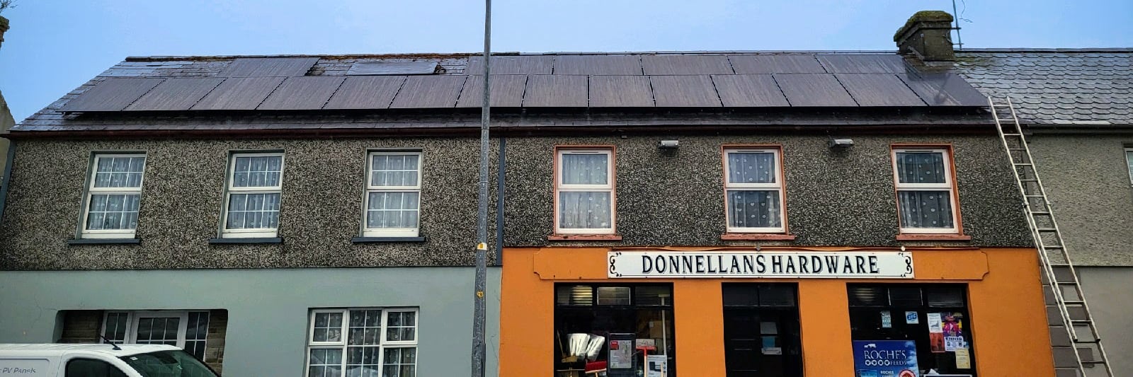 Solar panels on a shop in Ireland